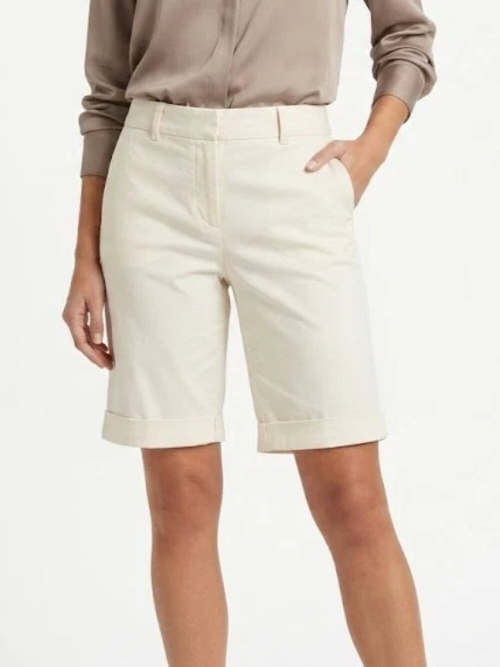 LOFT BEIGE IVORY FOUR POCKETS DRESS BERMUDA ROLL SHORTS SIZE: 14 NWT